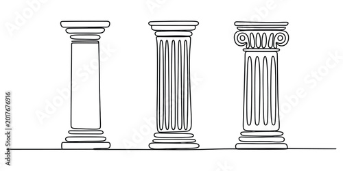 Obraz na plátně Three different classical greek and roman columns set in a simple line art style