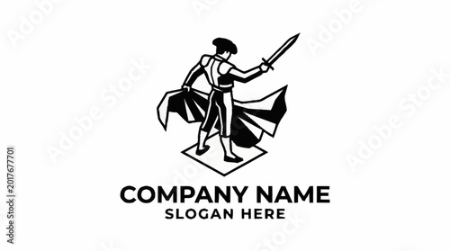 Fotografie Matador with Sword and Cape Silhouette Logo.