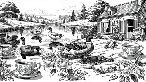 Photos Ducks Swimming in Pond Water.