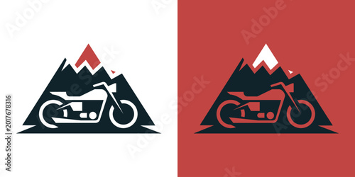 Canvas-taulu Flat design illustration of a motorcycle enclosed within a warning triangle sign, set against a solid red background in a minimalist style