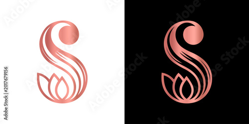 Cuadro en lienzo Two mirrored versions of a stylized letter s logo featuring a flowing, abstract design with a circular accent, set against a solid black background