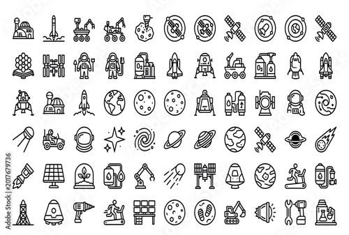 Bild auf Leinwand Large set of 40 space exploration icons featuring lunar colonization reusable ro