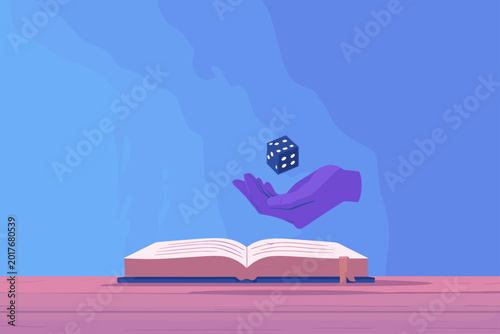 Bilde på lerret Dice Roll Moment on a Vintage Tabletop Gaming Notebook