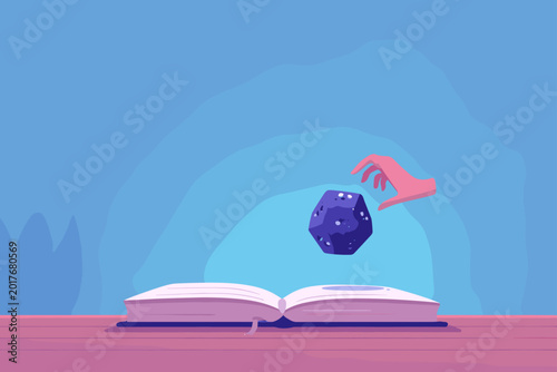 Canvas Print Dice Roll Moment on a Vintage Tabletop Gaming Notebook