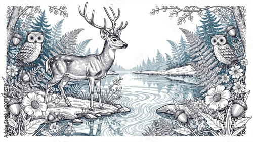 Photos Deer with large antlers standing still.
