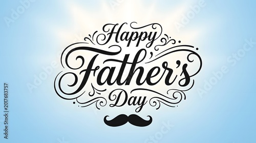 Happy fathers day typography with mustache greeting card poster and social media design