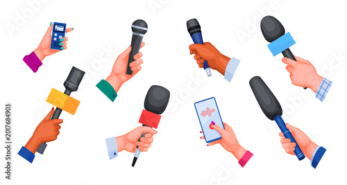 Cuadro en lienzo Hands holding microphone