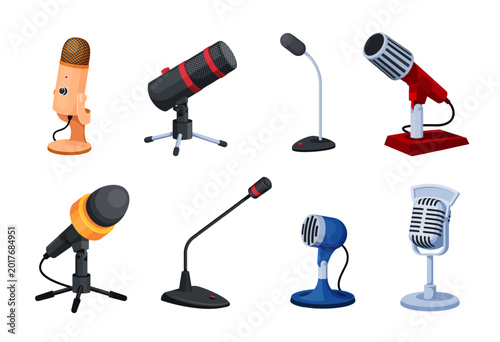 Vászonkép Cartoon desk microphones