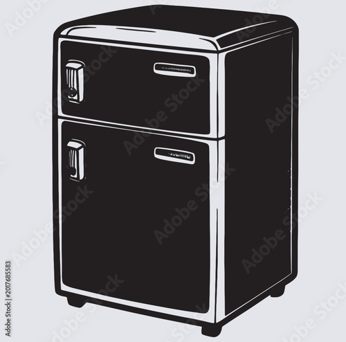 retro fridge with a refrigerator, freezer silhouette vector art illustration..