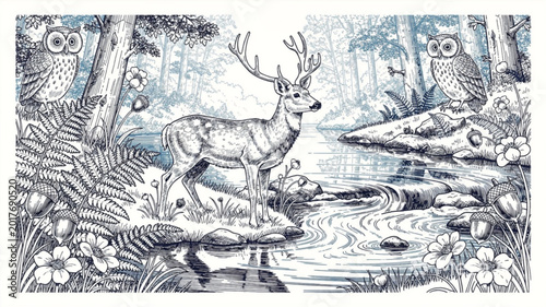 Fotografia Deer standing by water edge.