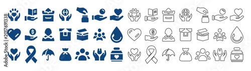 фотографія Donation icons set in two styles solid and outline.