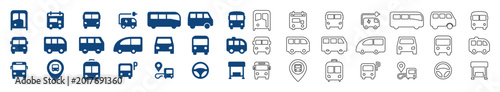 Bus icon set, transport vehicle symbols, 42 public transit icons