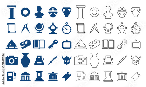 Foto Collection of history and archaeology museum objects.