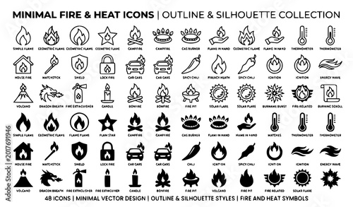 Φωτογραφία Minimal fire flame icons vector heat symbol illustration set