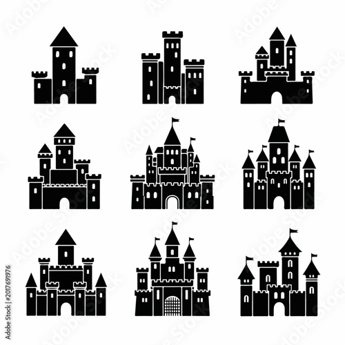 Obraz na plátně Artistic castle silhouettes with elegant royal inspired poses
