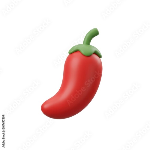 3D Red Chili Pepper Icon Isolated on White Background