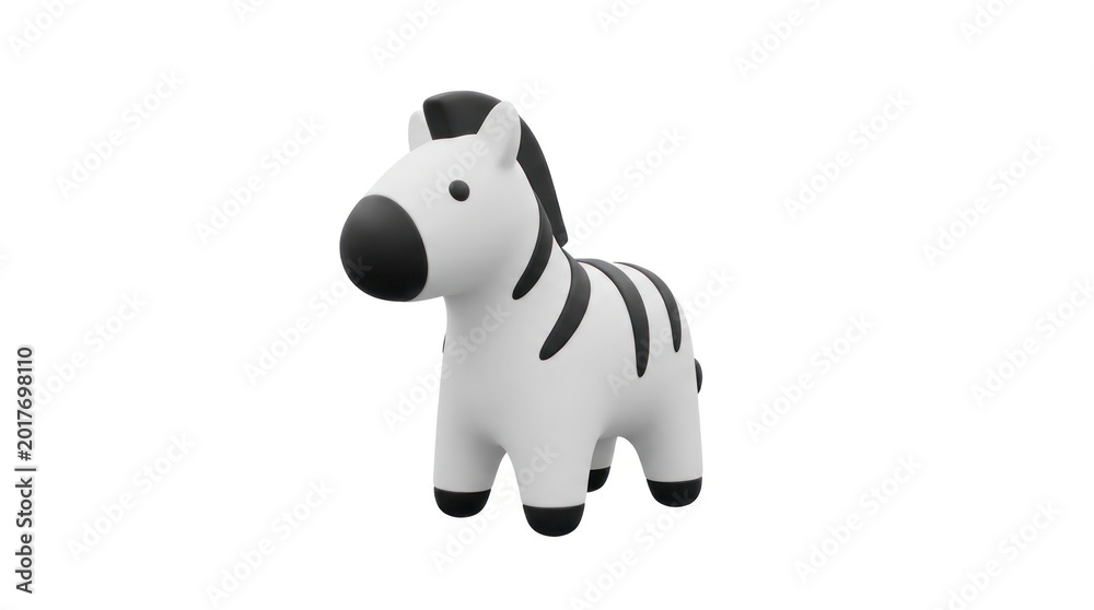 Fototapeta premium Cute 3D Zebra Toy Icon Isolated on White Background.
