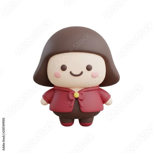 Smiling 3D Cartoon Girl Character Isolated on White Background