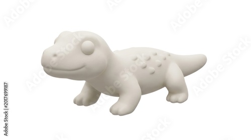 Cute White Toy Dinosaur Figurine Isolated on a White Background.