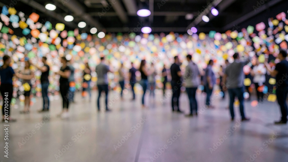 Obraz premium Blurred crowd of people at a large indoor event or corporate gathering