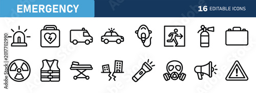 Emergency icon set. Editable line icons. Vector illustration.
