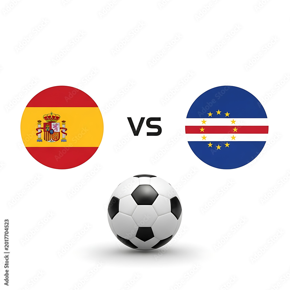 Naklejka premium Spain vs cape verde soccer flags and ball