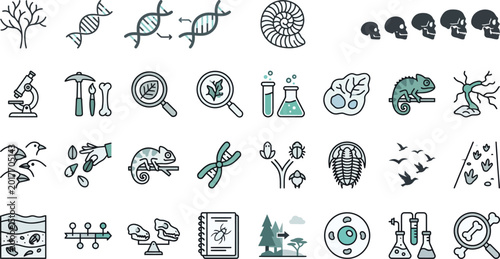 Bild auf Leinwand Science and nature icons set line art style on white background