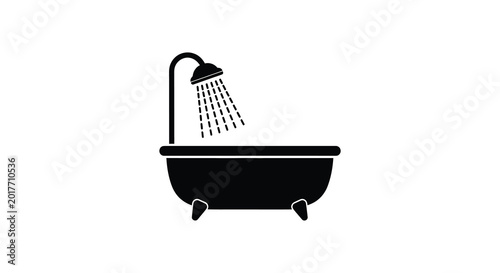 Tableau sur toile Bathtub with showerhead black silhouette high quality professional