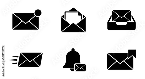 Foto Email Icons Set, Mailbox, Notification Bell, Envelope Vector Graphics, Communica