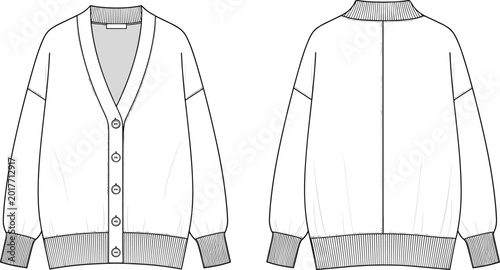 Quadro su tela Women oversized cardigan sweater front and back technical fashion template for c