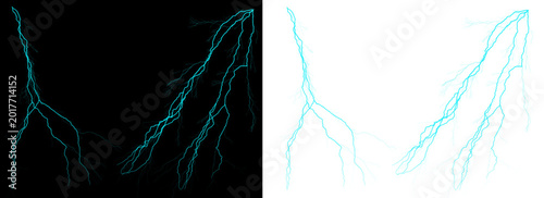 Картината върху платно Electric blue lightning bolts on black and white backgrounds  stormy weather eff