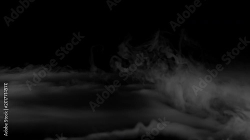 Realistic white smoke fog and mist drifting across a black background.