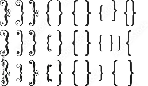 Tableau sur toile Elegant Decorative and Minimal Curly Bracket Icon Set for Typography, Programmin
