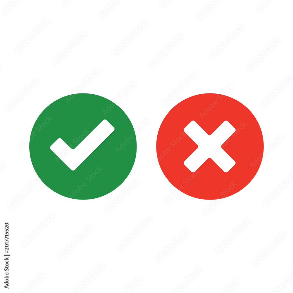 Fototapeta premium check mark and x mark icons green and red isolated