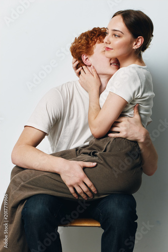 Bild auf Leinwand Couple, love, relationship and affection with woman sitting on man lap for intimacy and connection