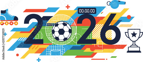 Cuadro en lienzo Vibrant colorful illustration design for fifa world cup 2026 with soccer ball an
