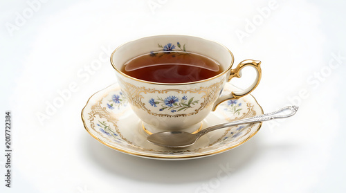 Elegant tea cup and saucer with floral design