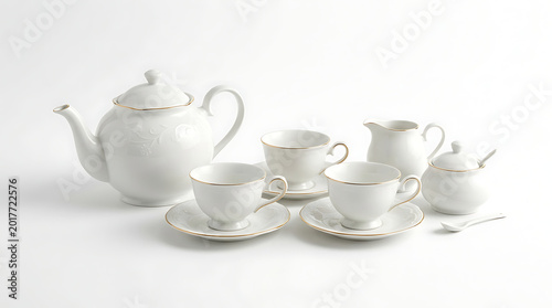 Elegant white china tea set with gold trim