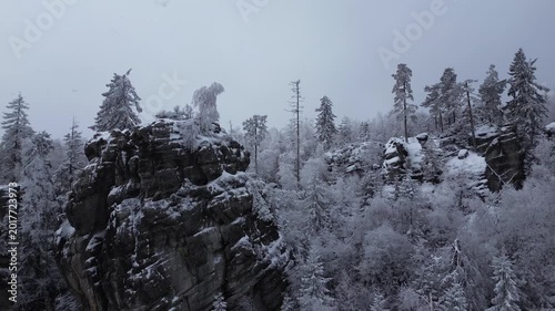 Góry stołowe in winter drone flight overed in snow