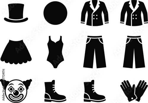 Bilde på lerret Black and white vintage circus and formal wear outfit icons set Vector