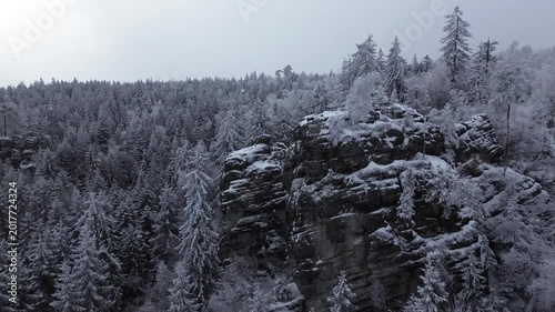 Góry stołowe in winter drone flight overed in snow