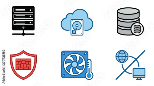Fotografija Set of technology icons representing data storage and security.