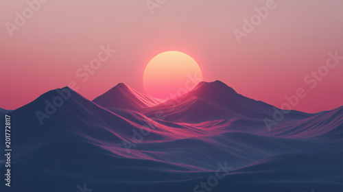 Sunset over mountains with soft colors in the sky during twilight hours
