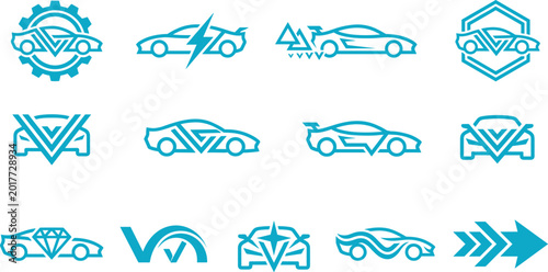 Fotografía Modern Car Logo and Icon Set Featuring Speed, Power, and Performance for Automot