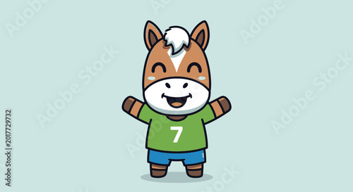 Bild auf Leinwand Cartoon horse wearing green shirt.