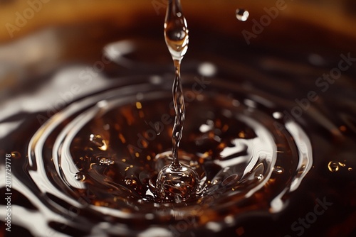 Close-up water dripping through coffee brewer