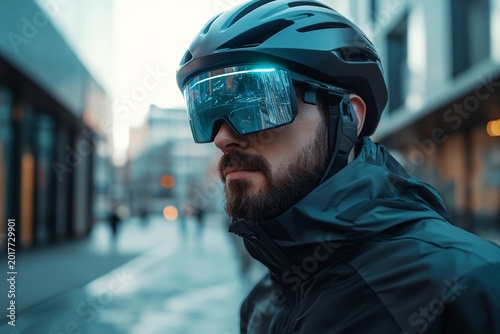 Rider wearing connected cycling helmet for real-time communication system
