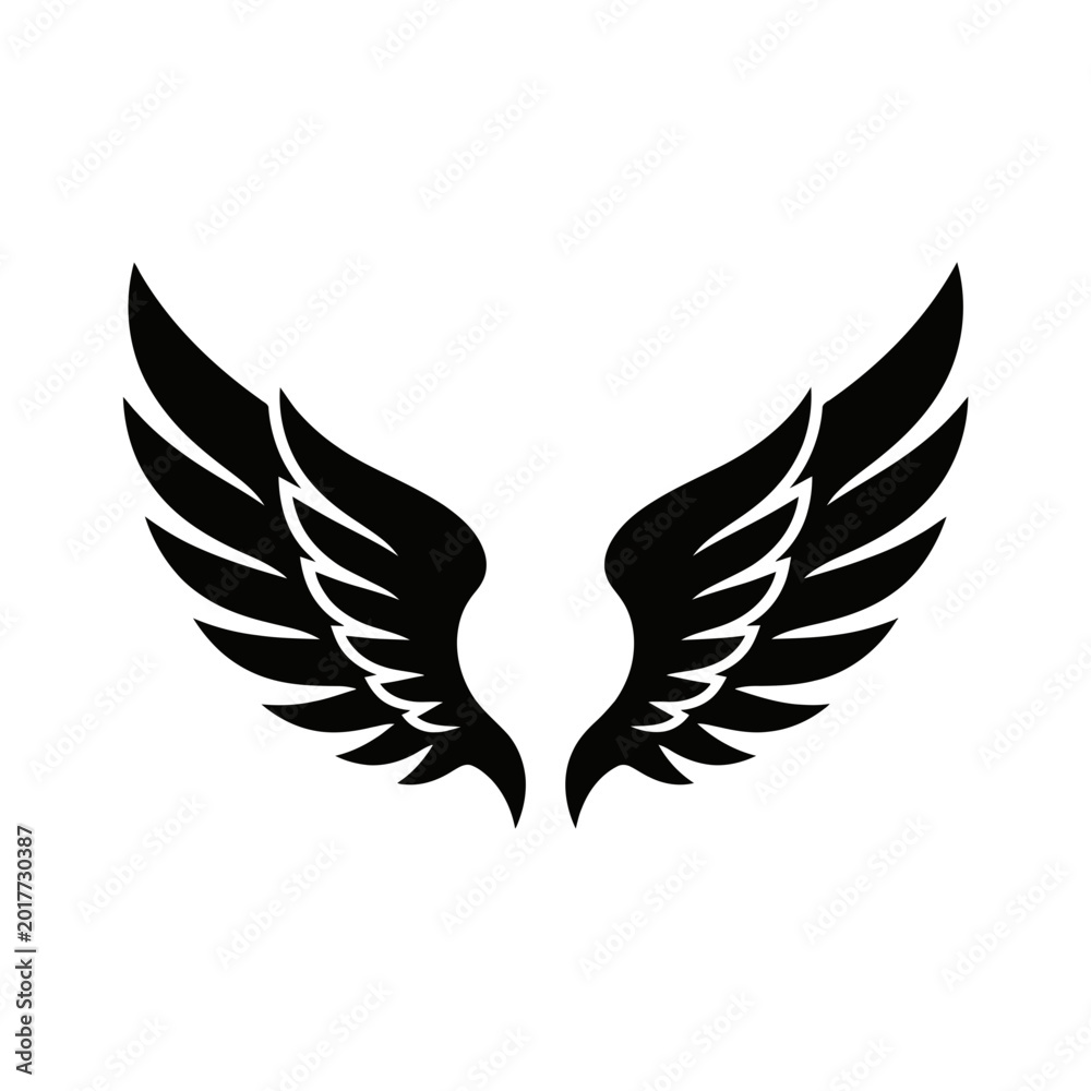 Fototapeta premium Open angel wings black silhouette vector