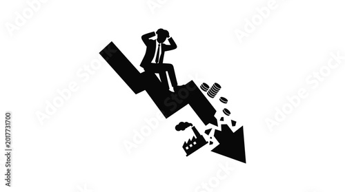 Photos Business man falling down steps with broken arrow black silhouette