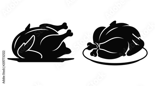 Photos Roasted turkey silhouette on a platter black and white silhouette